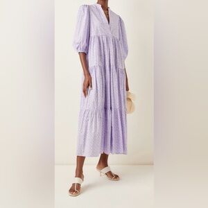 byTiMo Lavender Floral Cotton Maxi Dress Puff Sleeve Dress Size M